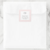 Sticker Carré Gingham Monogramme Rose et Blanc Merci (Sac)