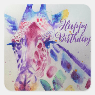 Sticker Carré Girafe Colorée animal Aquarelle Art Garçons