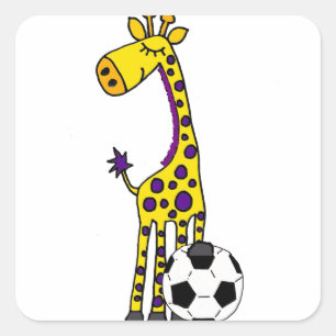 Sticker Carré Girafe drôle jouant la bande dessinée du footbal