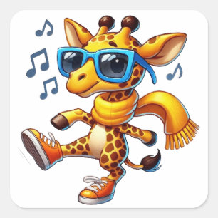 Sticker Carré Girafe portant des lunettes de soleil