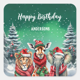 Sticker Carré Girafe zo Noël arbre anniversaire fille fête