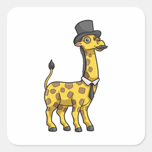 Sticker Carré Giraffe as Gentleman with Hat, Tie and Mustache (Devant)