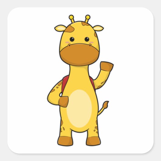 Sticker Carré Giraffe avec sac à dos (Devant)