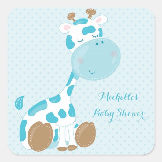 Sticker Carré Giraffe Bébé Bleu et Pois (Devant)