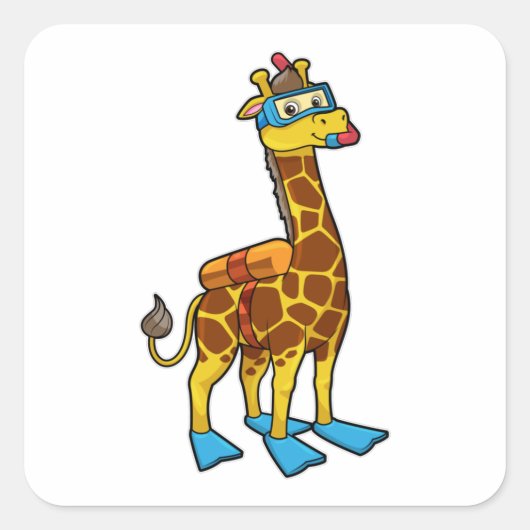 Sticker Carré Giraffe comme plongeur avec lunettes de natation e (Devant)