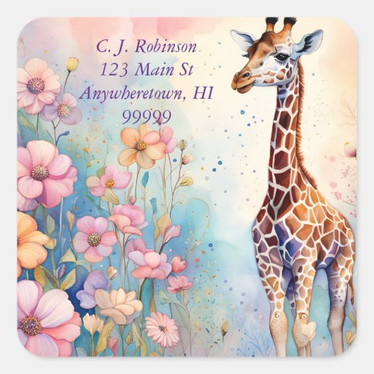 Sticker Carré Giraffe Dans Pastel Garden Adresse (Devant)