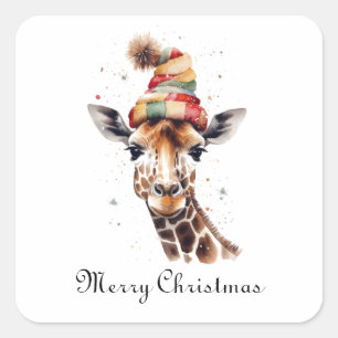 Sticker Carré Giraffe de Noël, personnalisable
