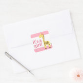 Sticker Carré Giraffe en Baby shower de cabot rose pour fille (Enveloppe)