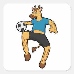 Sticker Carré Giraffe en joueur de football avec balle de footba