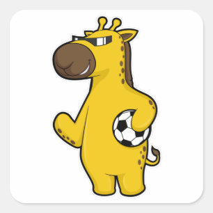 Sticker Carré Giraffe en joueur de football avec balle de footba