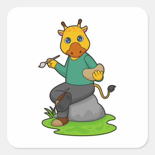 Sticker Carré Giraffe en peintre avec pinceau (Devant)