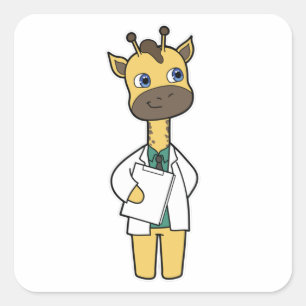 Sticker Carré Giraffe en tant que docteur avec Bloc-notes