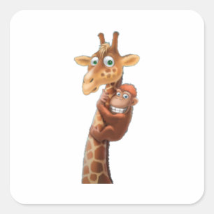 Sticker Carré Giraffe et amis singes