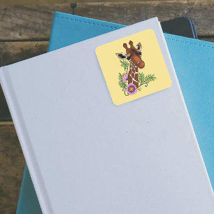 Sticker Carré Giraffe Fleurs de Portrait Jaunes