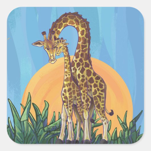 Sticker Carré Giraffe maman et bébé (Devant)