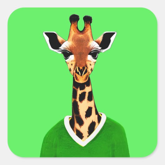 Sticker Carré Giraffe mignonne portant un pull vert (Devant)