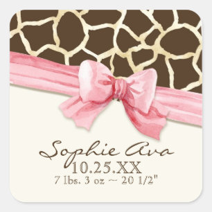 Sticker Carré Giraffe Motif de peau Ruban n Bow Baby Seals