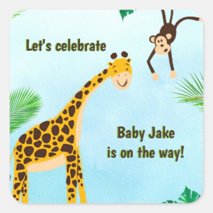 Sticker Carré Giraffe & Singe Safari ou Zoo Party Animal