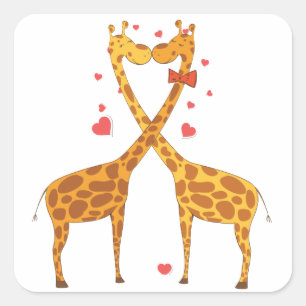 Sticker Carré Giraffes en amour