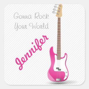 Sticker Carré Girl Chic Hot Rose Électrique Guitare Blancs