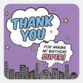 Sticker Carré Girl Comic Book Superhero Anniversaire Merci (Devant)