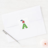 Sticker Carré Girl Dancing on Green Letter A Fun Alphabet (Enveloppe)