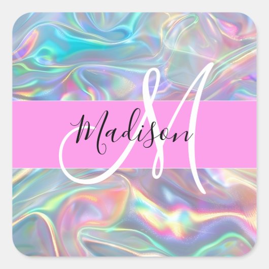 Sticker Carré Girl Rainbow Holographic Iridescente Monogramme No (Devant)