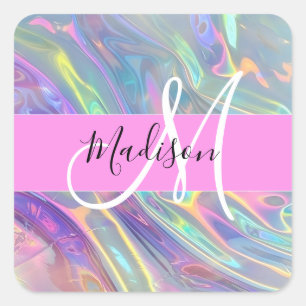 Sticker Carré Girl Rainbow Holographic Iridescente Monogramme No