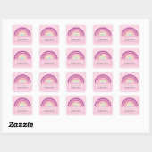 Sticker Carré Girl rose arc-en-ciel Ce livre appartient au nom (Feuille)