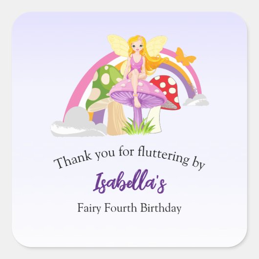 Sticker Carré Girls Fairy Mushroom Rainbow Birthday (Devant)