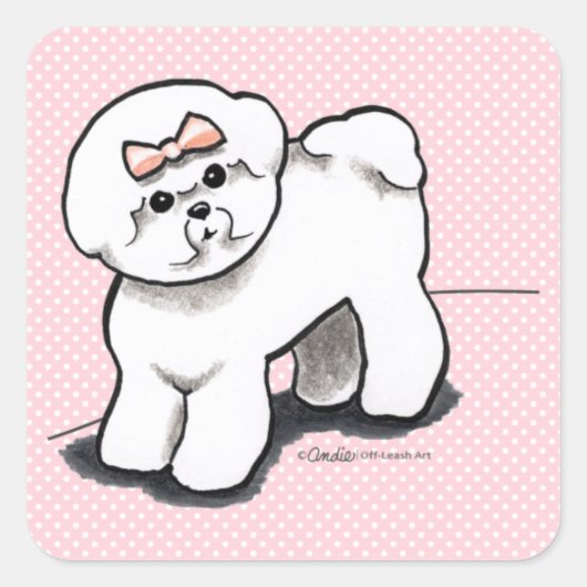Sticker Carré Girly Bichon Frise (Devant)