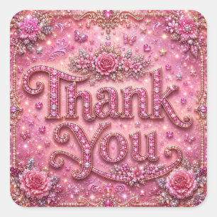Sticker Carré Girly Élégant Pailleté Rose Pâle Merci