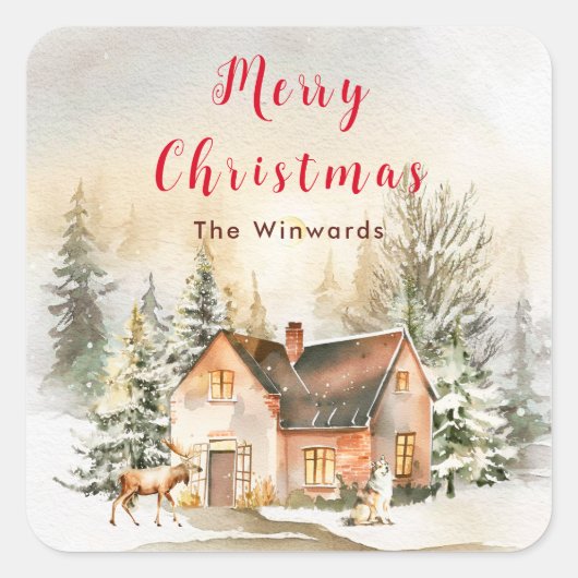 Sticker Carré Gîte de vacances d'hiver Joyeux Noël (Devant)