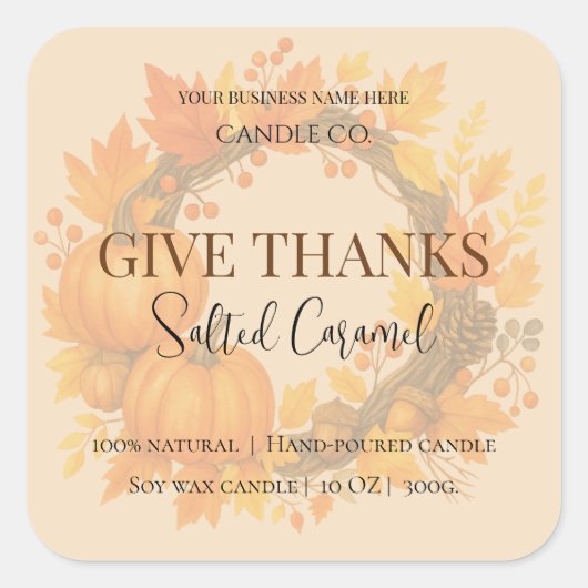 Sticker Carré Give Thanks Salted Caramel Candle Label (Devant)