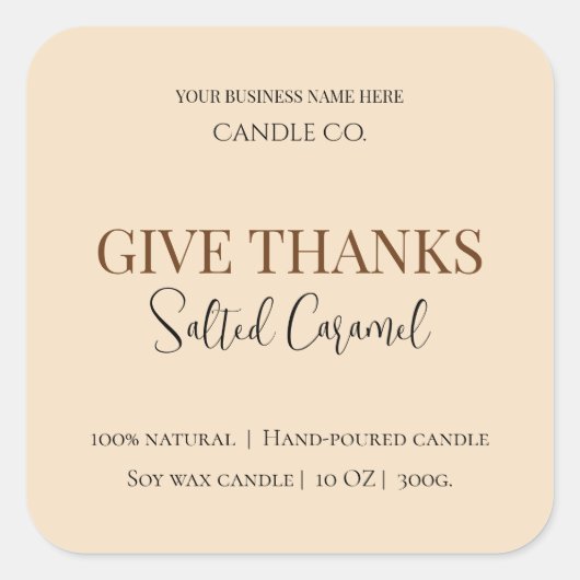 Sticker Carré Give Thanks Salted Caramel Candle Label (Devant)
