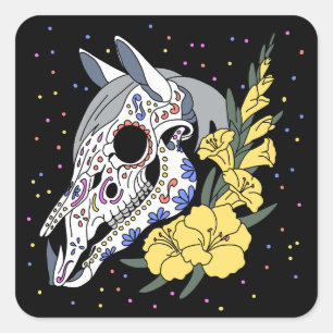 Sticker Carré Gladiolus d'août et crâne de cheval