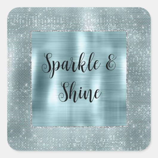 Sticker Carré Glam Aqua Glitzy Silver Sparkle (Devant)
