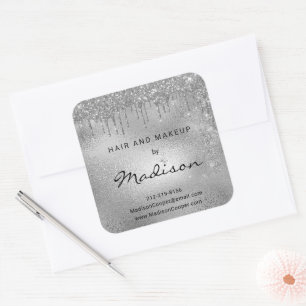 Sticker Carré Glam Argent Paillettes Dégoulinantes Cheveux Et Ma