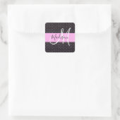 Sticker Carré Glam Black Metallic Rose Honeycomb Nom du monogram (Sac)
