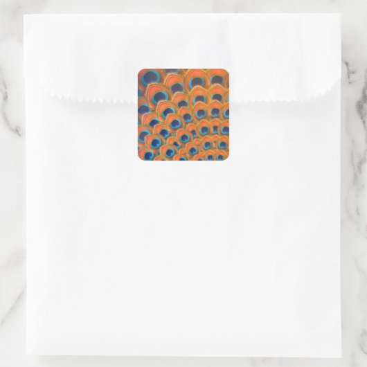 Sticker Carré Glam Boho Orange Blue Peacock Plumes (Sac)