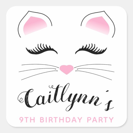 Sticker Carré Glam Cat fête d'anniversaire (Devant)