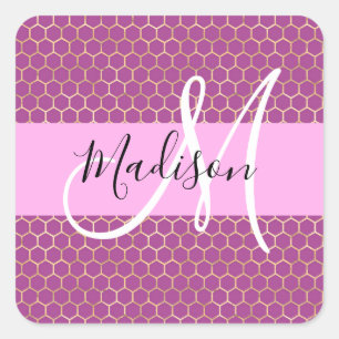 Sticker Carré Glam Fuchsia Metallic rose Honeycomb Nom