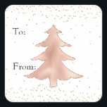 Sticker Carré Glam Gold Blush Rose Sparkie Christmas Tree<br><div class="desc">Joli Glam Gold et Blush Rose White Christmas Tree et Confetti points étincelants à et à partir des étiquettes pour les cadeaux</div>