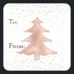 Sticker Carré Glam Gold Blush Rose Sparkie Christmas Tree<br><div class="desc">Joli Glam Gold et Blush Rose White Christmas Tree et Confetti points étincelants à et à partir des étiquettes pour les cadeaux</div>