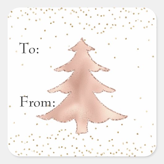 Sticker Carré Glam Gold Blush Rose Sparkie Christmas Tree (Devant)