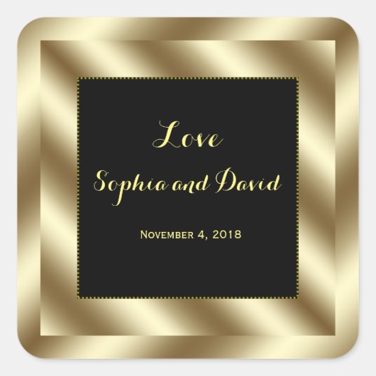 Sticker Carré Glam Gold Foil et Black Mariage Custom (Devant)