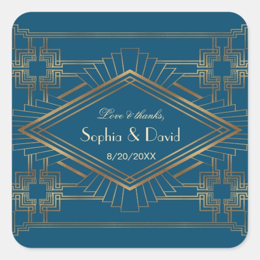 Sticker Carré Glam Gold Great Gatsby Ocean Blue Mariage (Devant)