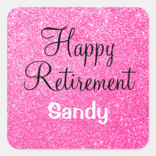 Sticker Carré Glam Happy Retirement Hot rose Parties scintillant