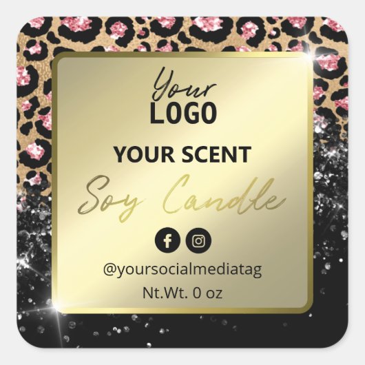 Sticker Carré Glam Parties scintillant Empreinte de léopard Soy  (Devant)