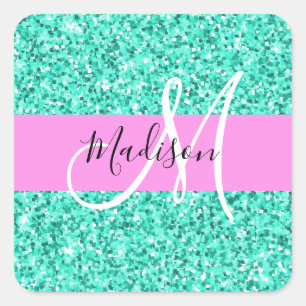 Sticker Carré Glam Pink and Aqua Parties scintillant Sparkings N